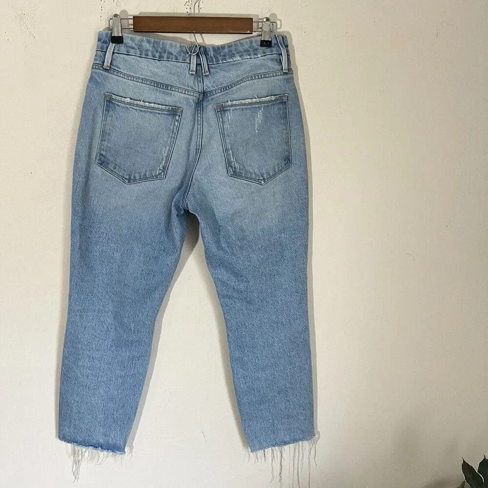 Good American Good Girlfriend Distressed Jeans Light Wash Blue High Rise 4/27 - Picture 4 of 7
